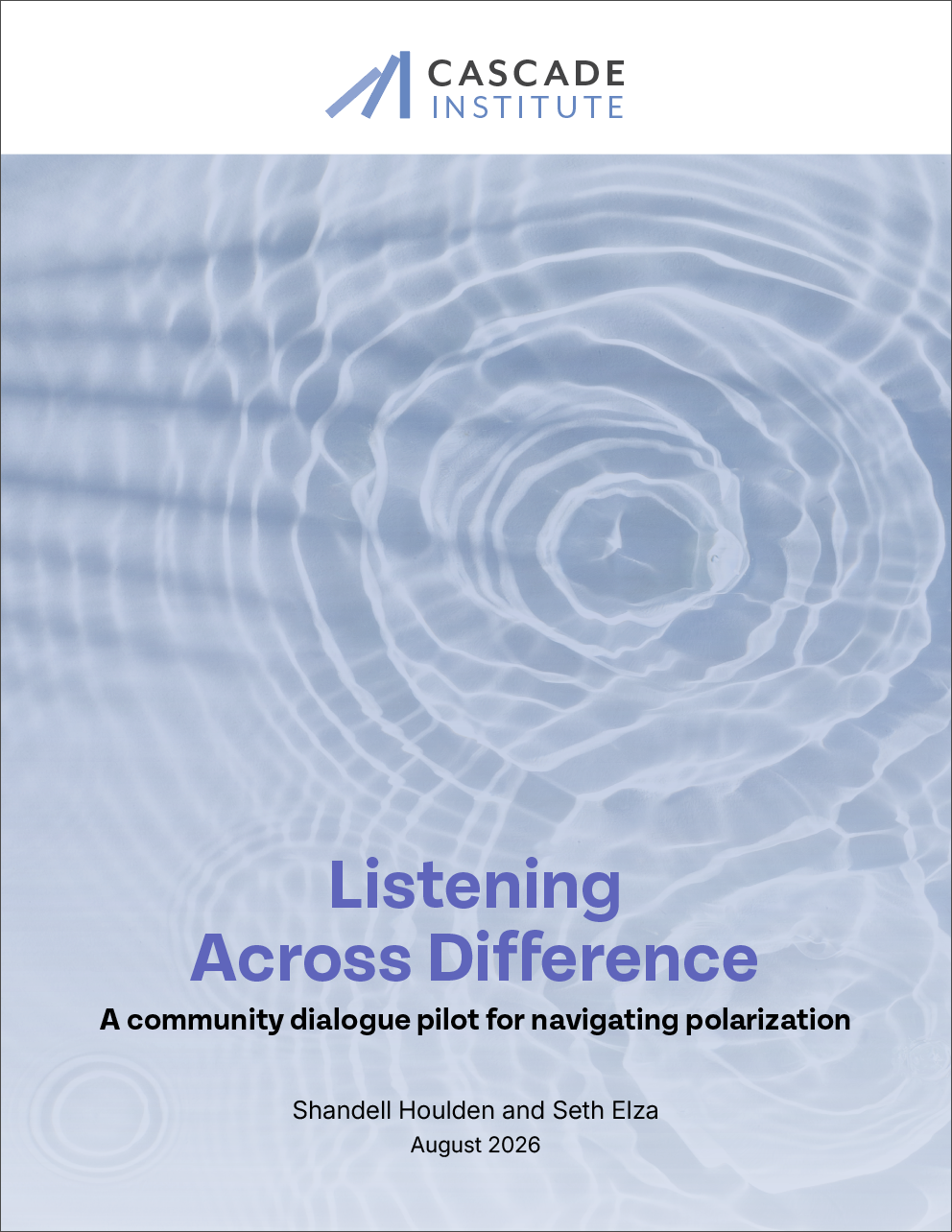 Cover of the report Listening Across Difference, showing concentric ripples spreading across pale blue water.